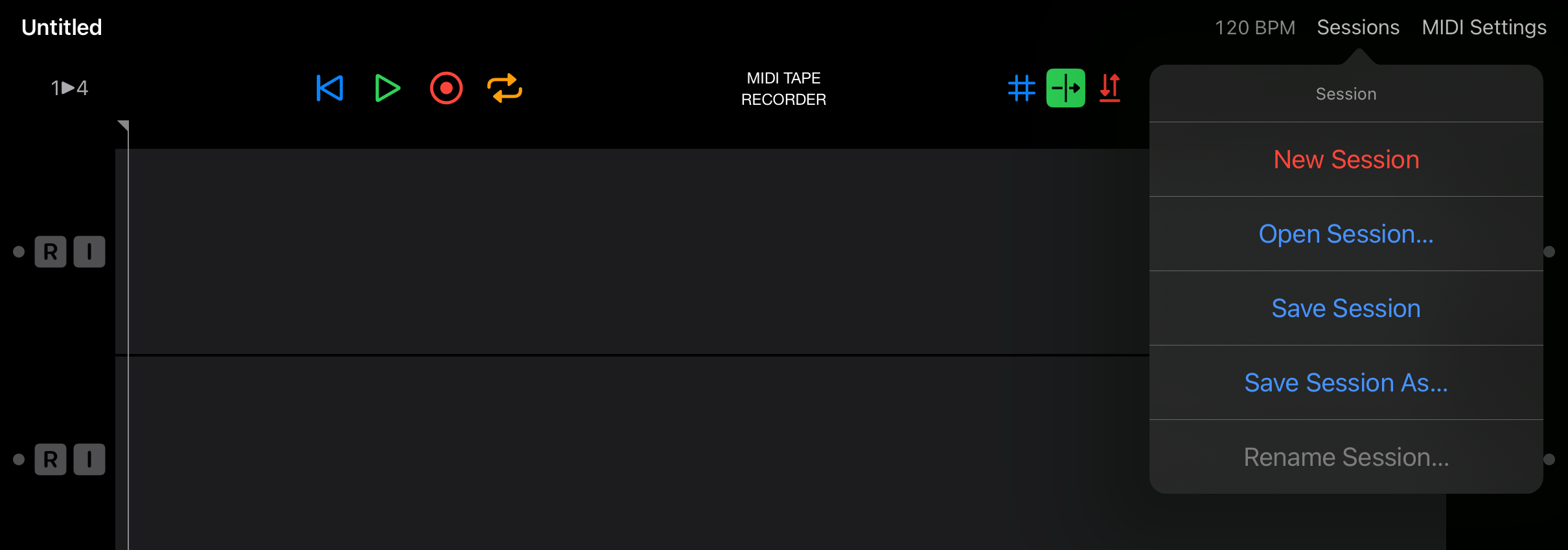 Standalone Sessions menu